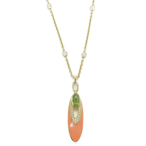 BVLGARI Elysia Peridot Diamond Necklace 18K Yellow Gold
