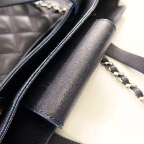 CHANEL CC SHW Shoulder Bag 2Way Chain Calfskin Leather Navy Blue