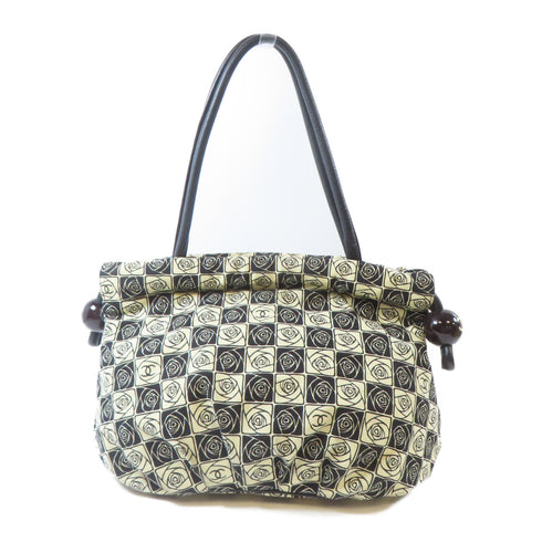 CHANEL CC SHW Shoulder Handbag Fabric Black Beige