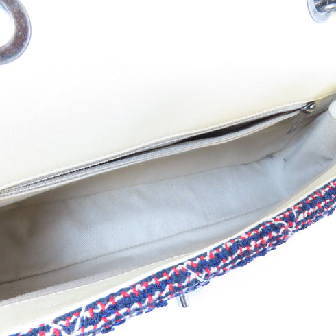 CHANEL Quilted CC SHW Single Flap Chain Shoulder Bag Tweed Navy White