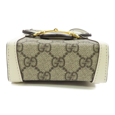 GUCCI GHW GG Supreme Horsebit Mini Shoulder Bag 625615 Coated Canvas Brown White