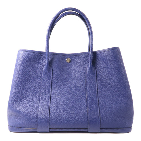 HERMES PHW Garden Party PM Tote Bag Negonda Leather Bleu Saphir