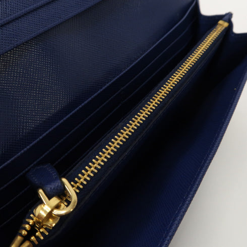 PRADA GHW Long Wallet 1M1132 Calfskin Leather Blue