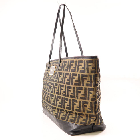 FENDI GHW Shoulder Tote Bag 8BH185 Nylon Jacquard Brown
