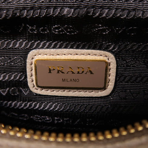 PRADA GHW Shoulder Bag Calfskin Leather Grey