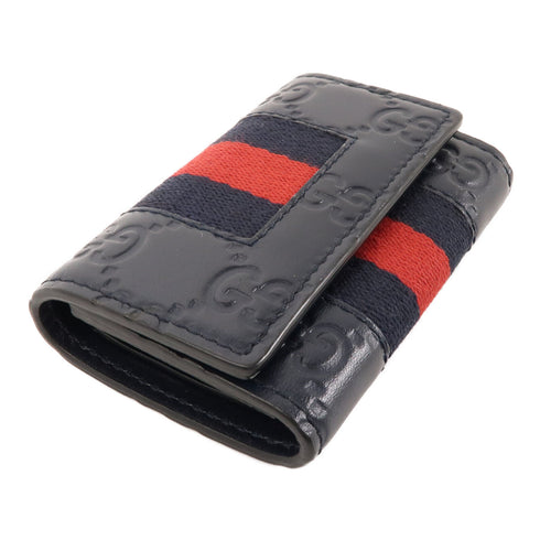 GUCCI GG SHW Key Case Holder 408828 Canvas Calfskin Leather Black
