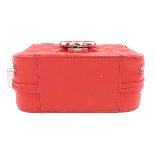 CHANEL Quilted CC SHW Chain Shoulder Bag Crossbody Calfskin Leather Red