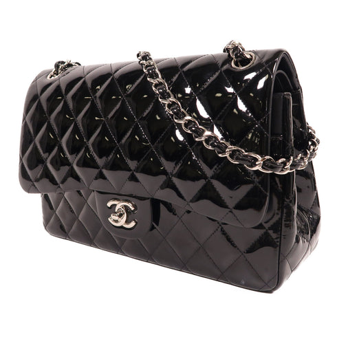 CHANEL CC SHW Large Classic Chain Shoulder Bag Patent Leather Black