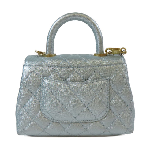 CHANEL Quilted CC GHW Mini Coco Handle Chain Shoulder AS2215 Caviar Leather Blue