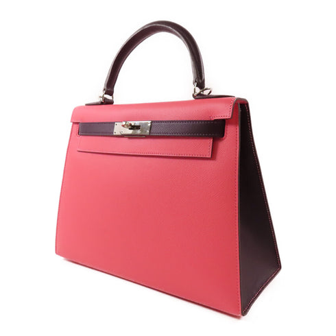 HERMES PHW Kelly 28 2 Way Bag Epsom Leather Pink/Brown
