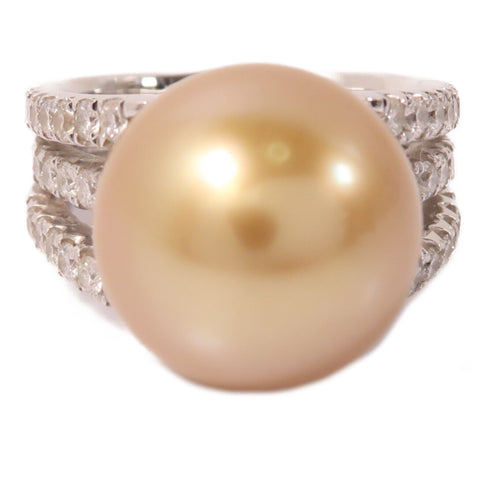 Fine Jewelry 15.24 ct Pearl 1.120ct Diamond Ring US#6.75 18K White Gold