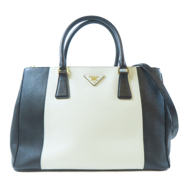 PRADA GHW Galleria 2 Way Bag B2274C Saffiano Leather Black/White