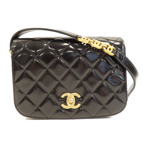 CHANEL Quilted CC GHW Mini Messenger Shoulder Bag AS3396 Patent Leather Black