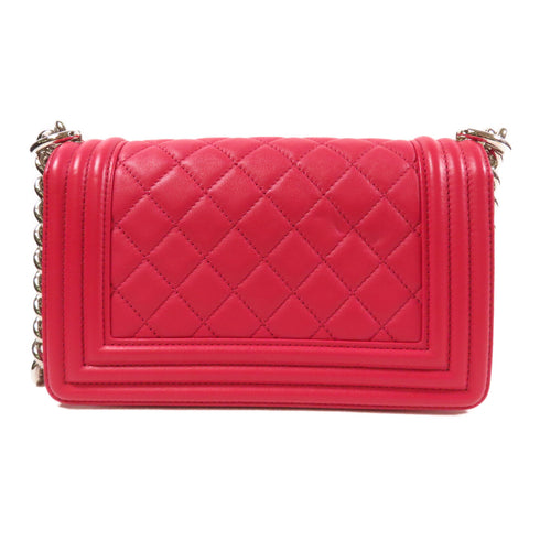 CHANEL Quilted CC SHW Boy 20 Chain Shoulder Bag Lamskin Leather Pink