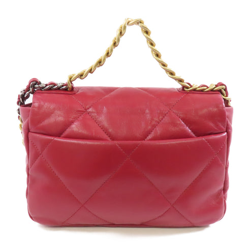 CHANEL Quilted CC GHW C19 Chain Shoulder Bag Lambskin Leather Red