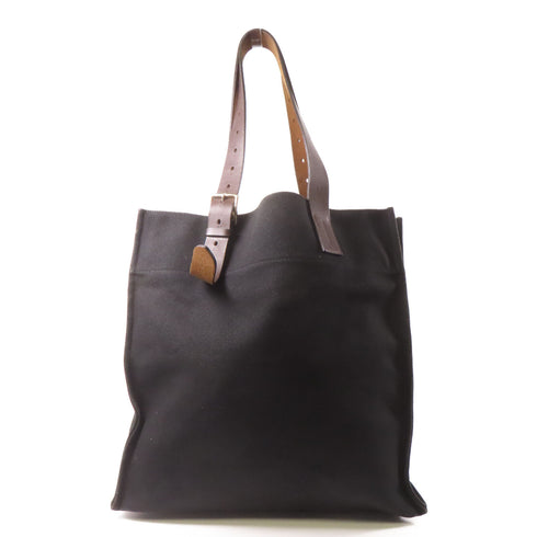 HERMES PHW Etriviere Shopping Tote Shoulder Bag 062304CK Canvas Black Brown