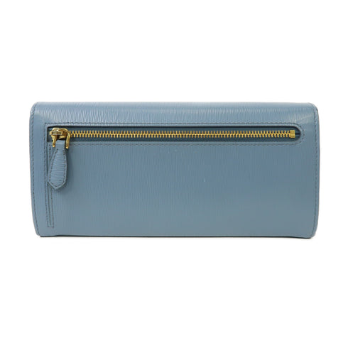 PRADA GHW Long Wallet 1MH132 Calfskin Leather Light Blue
