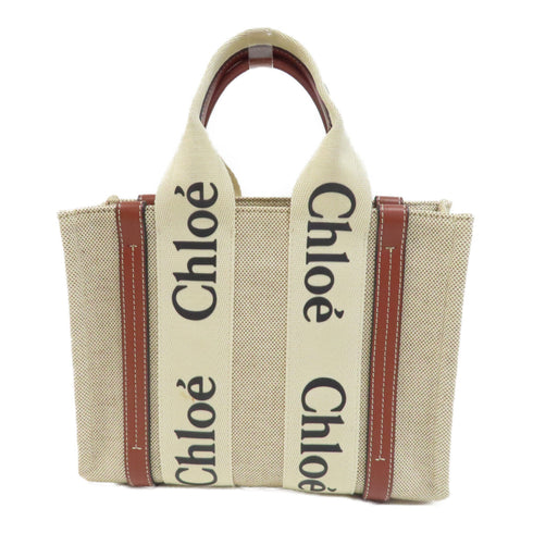 Chloe Small Woody Tote Bag Canvas Beige/Brown