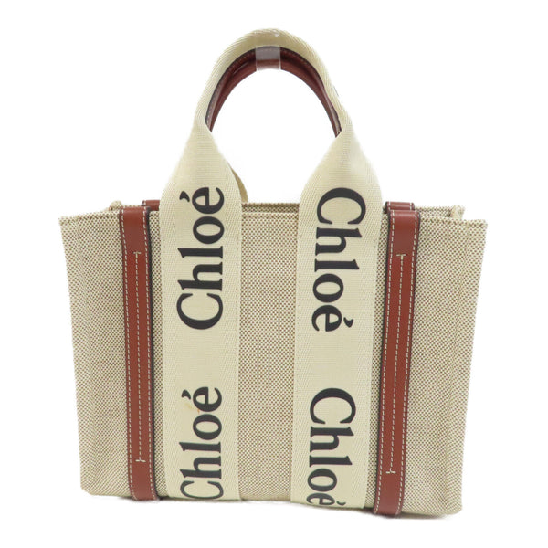 Chloe Small Woody Tote Bag Canvas Beige/Brown