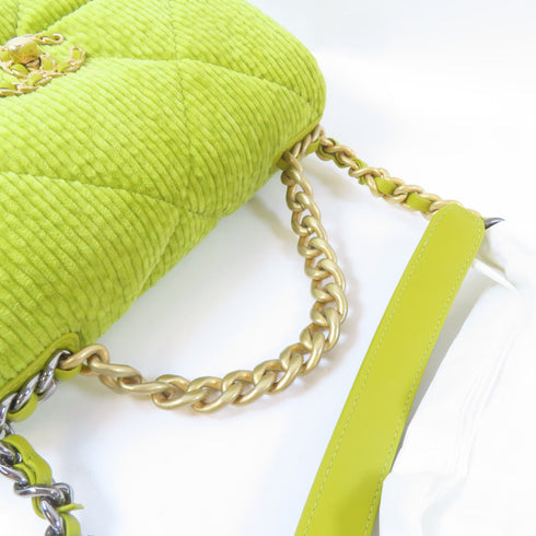 CHANEL Quilted CC GHW/SHW Chanel 19 Chain 2 Way Shoulder Bag Corduroy Green