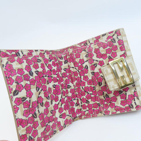 FENDI GHW Wallet PVC Coated Canvas Beige/Pink
