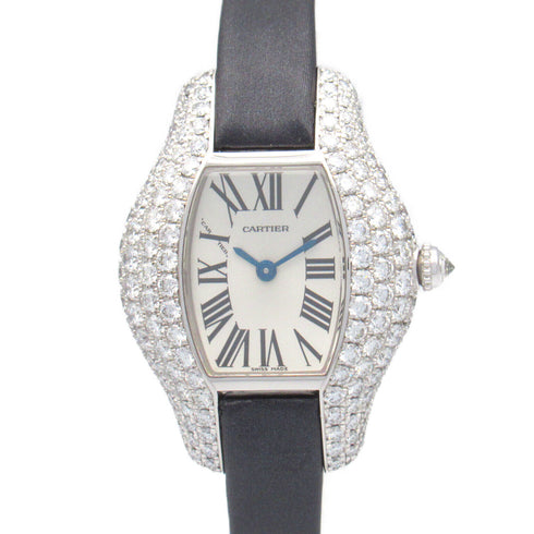CARTIER Tonneau Arrondie Quartz Watch WJ301750 18K White Gold Diamond Leather