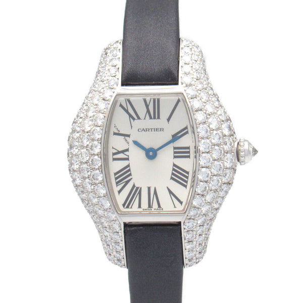 CARTIER Tonneau Arrondie Quartz Watch WJ301750 18K White Gold Diamond Leather