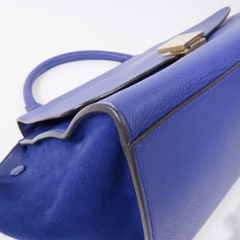 CELINE GHW Trapeze 2 Way Bag Calfskin Leather Blue