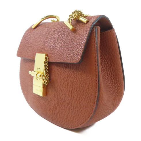Chloe GHW Drew Bag Chain Shoulder Bag Crossbody Calfskin Leather Brown