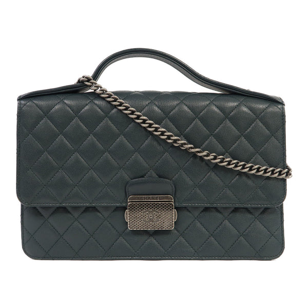 CHANEL Quilted CC SHW Chain Shoulder Bag Caviar Green