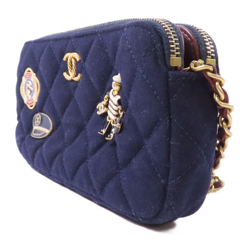 CHANEL CC GHW Paris-Hamburg Chain Shoulder Bag A70332 Wool Navy