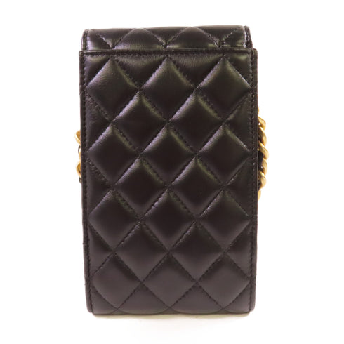 CHANEL Quilted CC GHW Phone Bag Chain Shoulder Bag Lambskin Leather Black