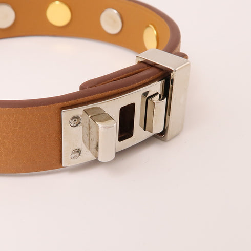 HERMES Mini Dog Bracelet Veau Swift Leather Brown Gold Silver