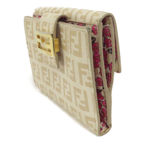 FENDI GHW Wallet PVC Coated Canvas Beige/Pink