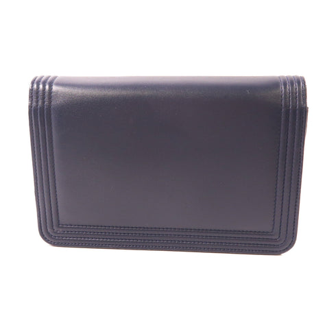 CHANEL CC Boy Chanel WOC Wallet On Chain Shoulder Bag Leather Black Blue