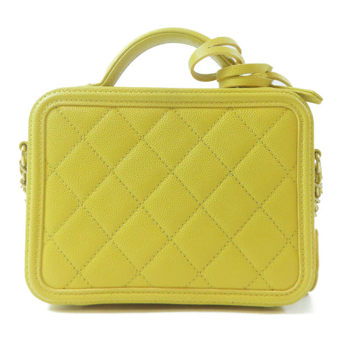 CHANEL Quilted CC GHW Vanity Case 2 Way Shoulder Handbag Caviar Leather Yellow