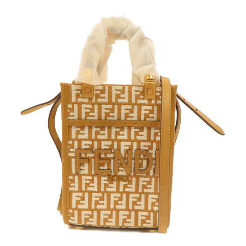 FENDI GHW Mini Sunshine Bag 2 WayvShoulder Bag Handbag Tweed Brown/White