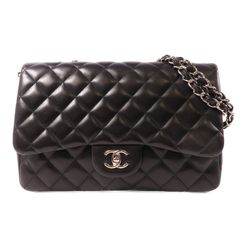 CHANEL Quilted CC SHW Classic Jumbo Chain Shoulder Bag Lambskin Leather Black
