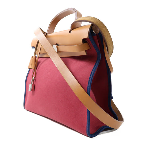 HERMES PHW Herbag 2 Way Shoulder Bag Handbag Canvas Red/Blue