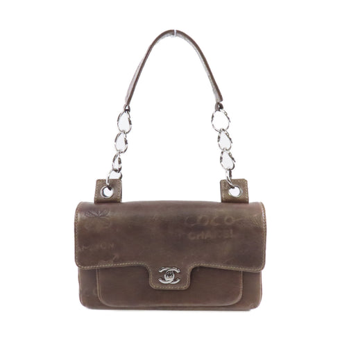 CHANEL CC SHW Chain Shoulder Bag Calfskin Leather Brown v1