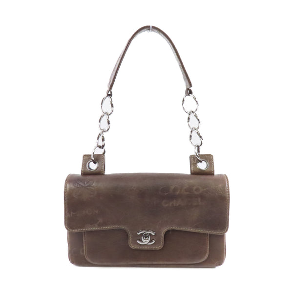 CHANEL CC SHW Chain Shoulder Bag Calfskin Leather Brown v1