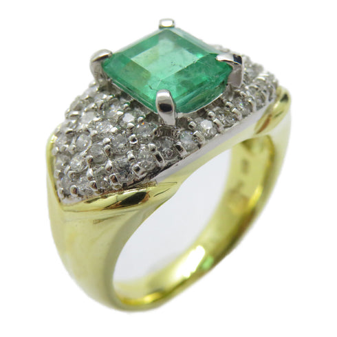 FINE JEWELRY 1.88ct Emerald 0.77ct Diamond Ring PT900 Platinum 18K Gold US#5.75