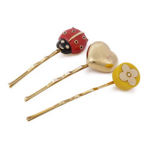 LOUIS VUITTON LV Hair Clip M92349 PVC/Metal Gold/Red/Yellow