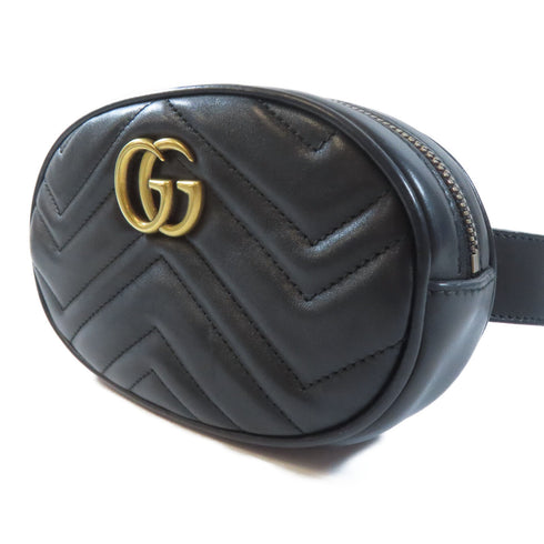 GUCCI GHW GG Marmont Waist Bag 476434 Calfskin Leather Black