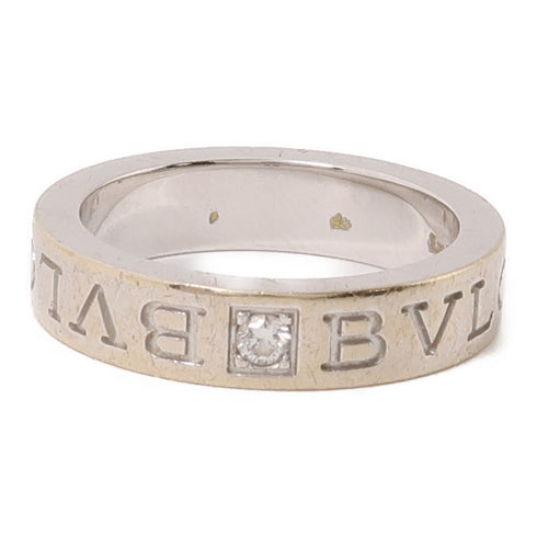 BVLGARI Double Logo 1p Diamond Ring 18K White Gold US#4.25
