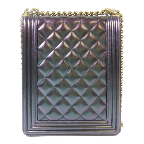 CHANEL Quilted CC GHW Boy Chain Shoulder Bag Calfskin Leather Purple