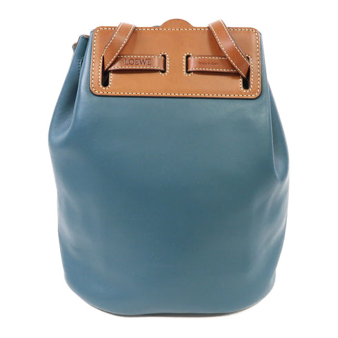 LOEWE Lazo Bucket Shoulder Bag Calfskin Leather Blue Brown