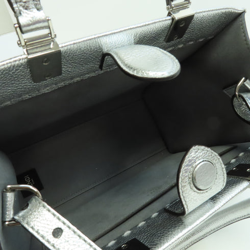 FENDI SHW 2 Way Shoulder Bag 8BH394 Calfskin Leather Silver