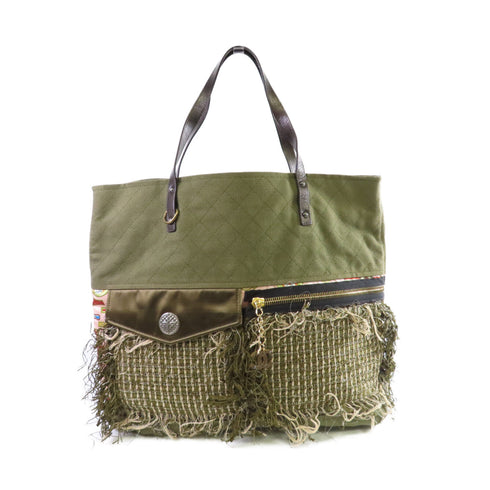 CHANEL Quilted GHW CC Tote Bag Shoulder Bag Canvas Green