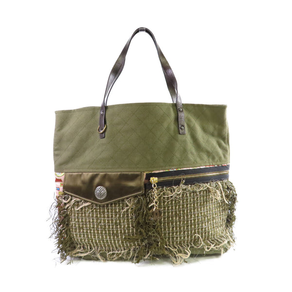 CHANEL Quilted GHW CC Tote Bag Shoulder Bag Canvas Green